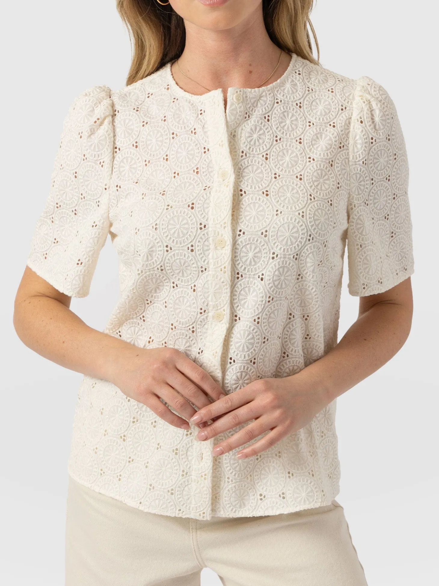 Tabitha Short Sleeve Blouse - Cream