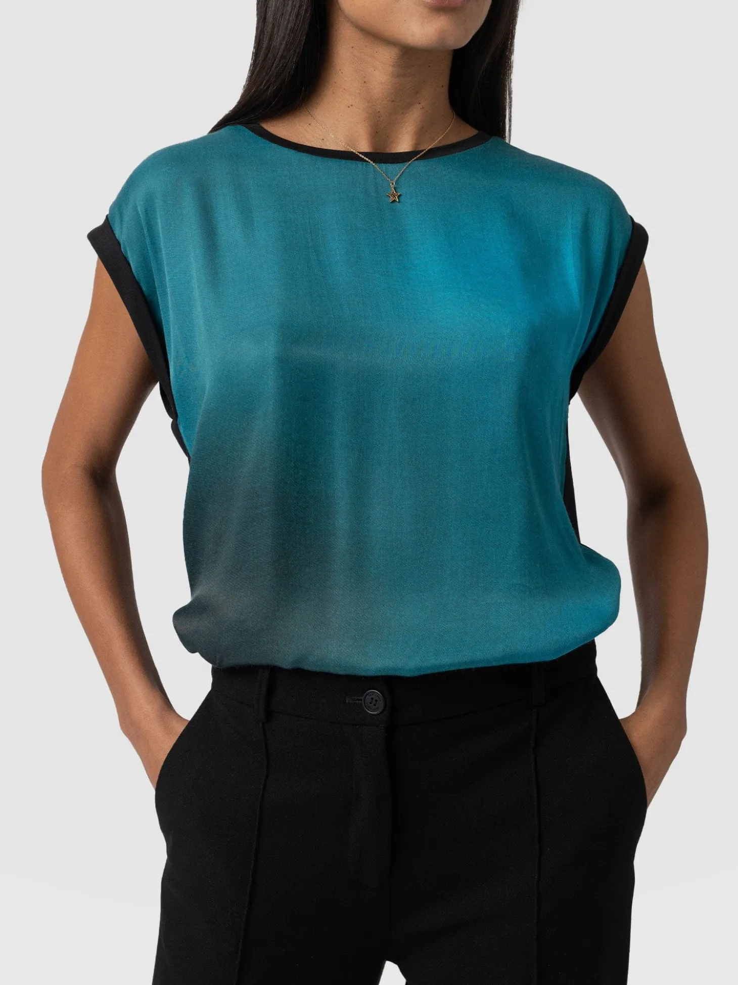 Turn Up Contrast Tee - Blue Coral