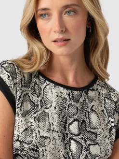 Turn Up Contrast Tee - Cream Snake