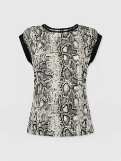 Turn Up Contrast Tee - Cream Snake