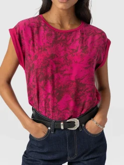 Turn Up Contrast Tee - Pink Marble