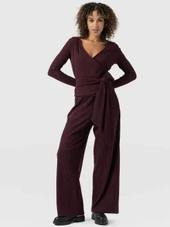 Victory Rib Wide Leg Pant - Burgundy