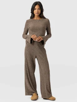 Victory Rib Wide Leg Pant - Beige