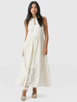 Zoey Halter Neck Dress - White Broderie