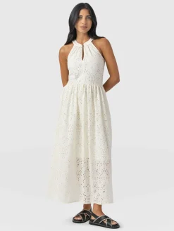 Zoey Halter Neck Dress - White Broderie