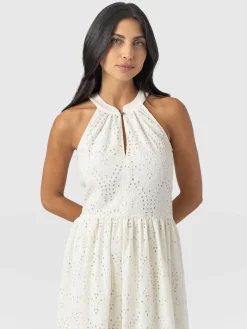 Zoey Halter Neck Dress - White Broderie