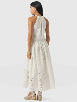 Zoey Halter Neck Dress - White Broderie